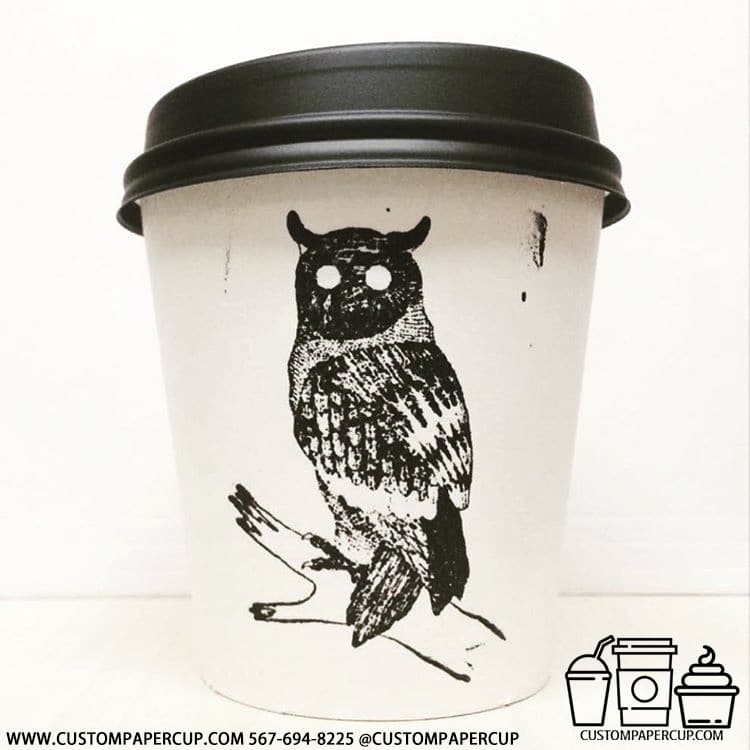 owl branch black white custom printed cup