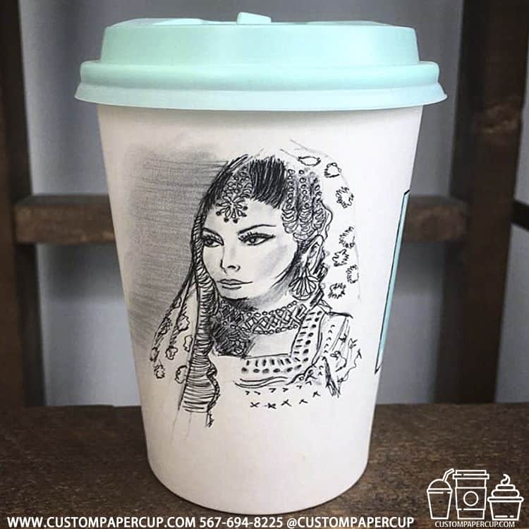 pencil drawing art indian girl coffee cup