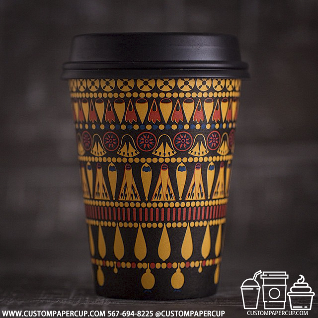 ancient pattern yellow custom printed paper coffee cups