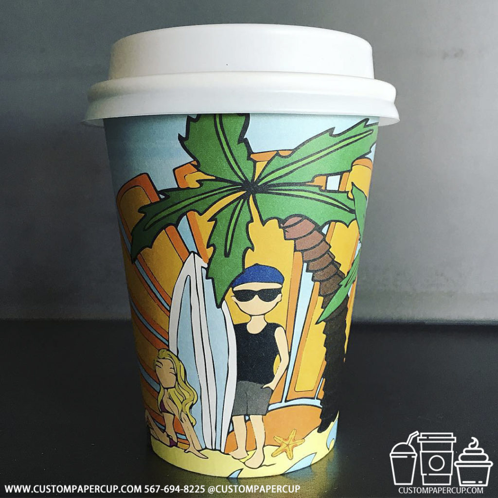 beach wakeboard palm sunny custom printed coffee cup