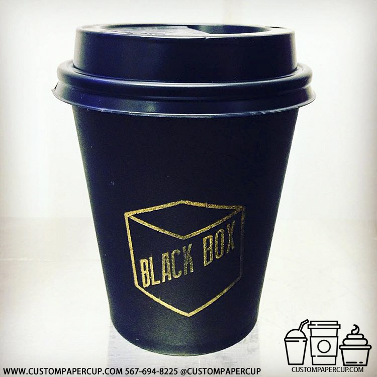 blackbox plane square logo custom printed coffee cup
