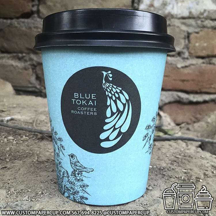 bluetokai cyan peacock coffee cup printing