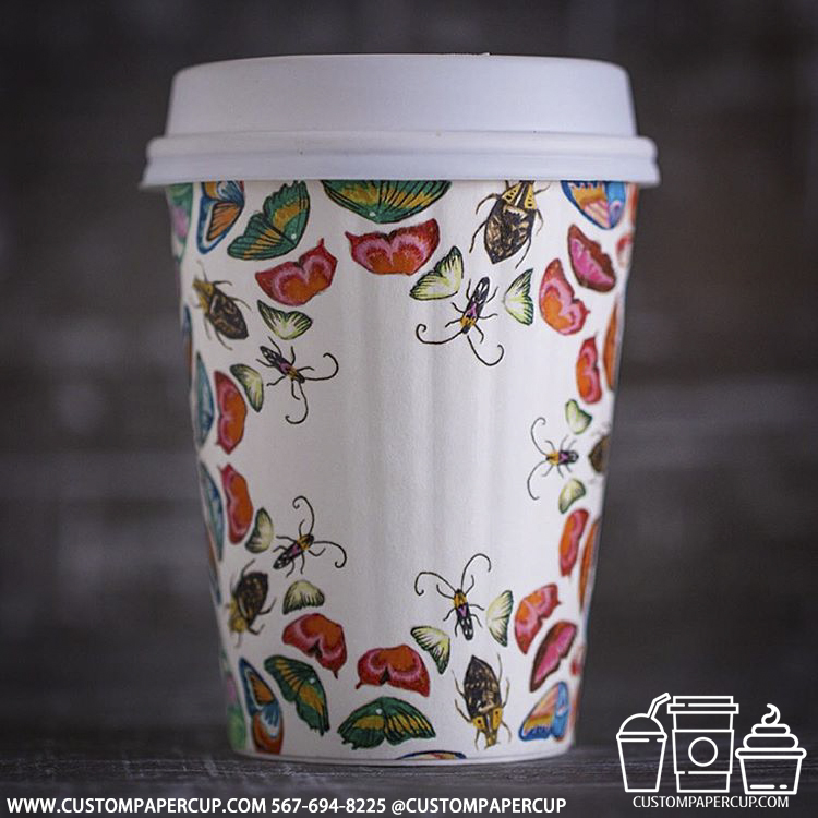 butterfly instects colorful custom printed coffee cup