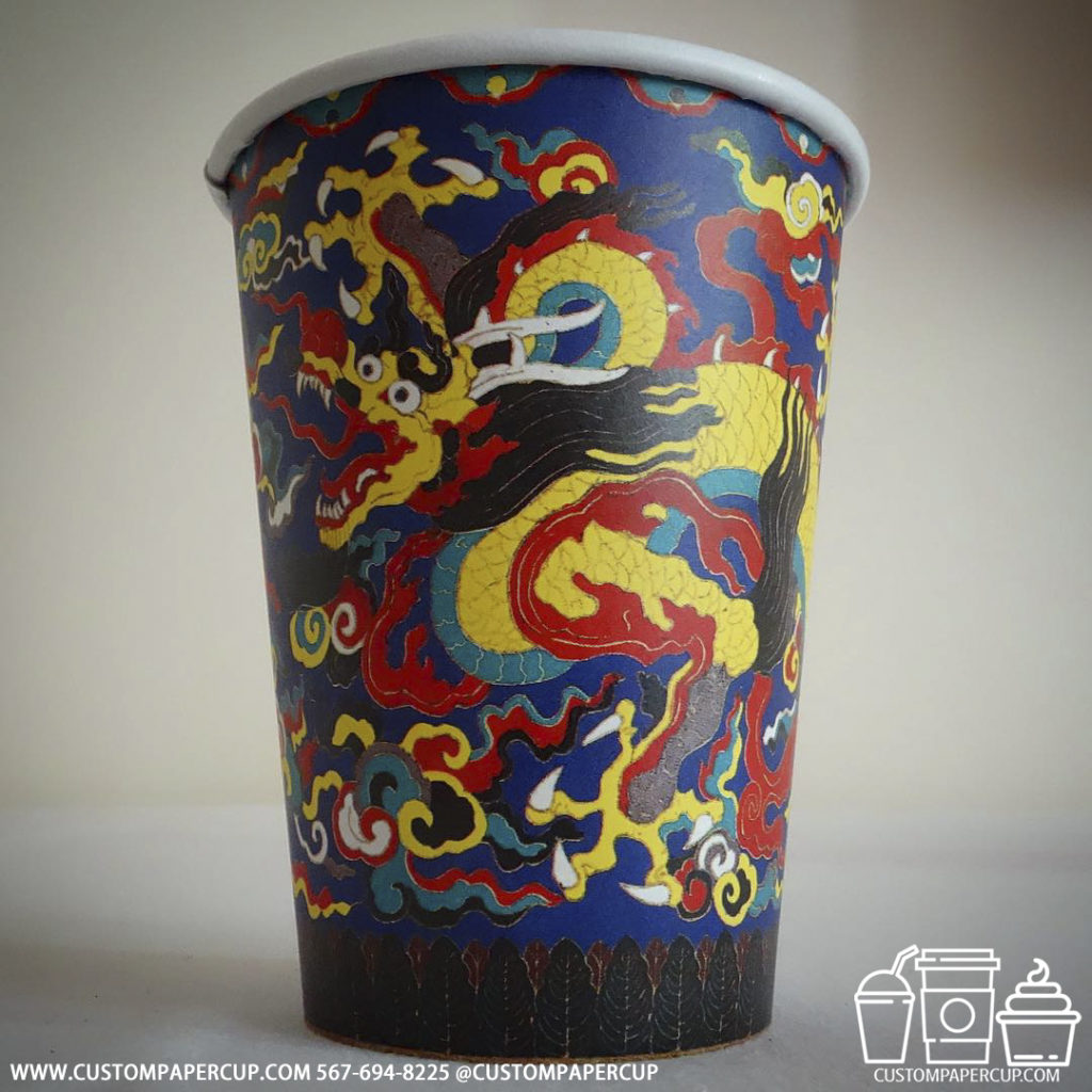 dragon chinese custom printed paper coffee cups