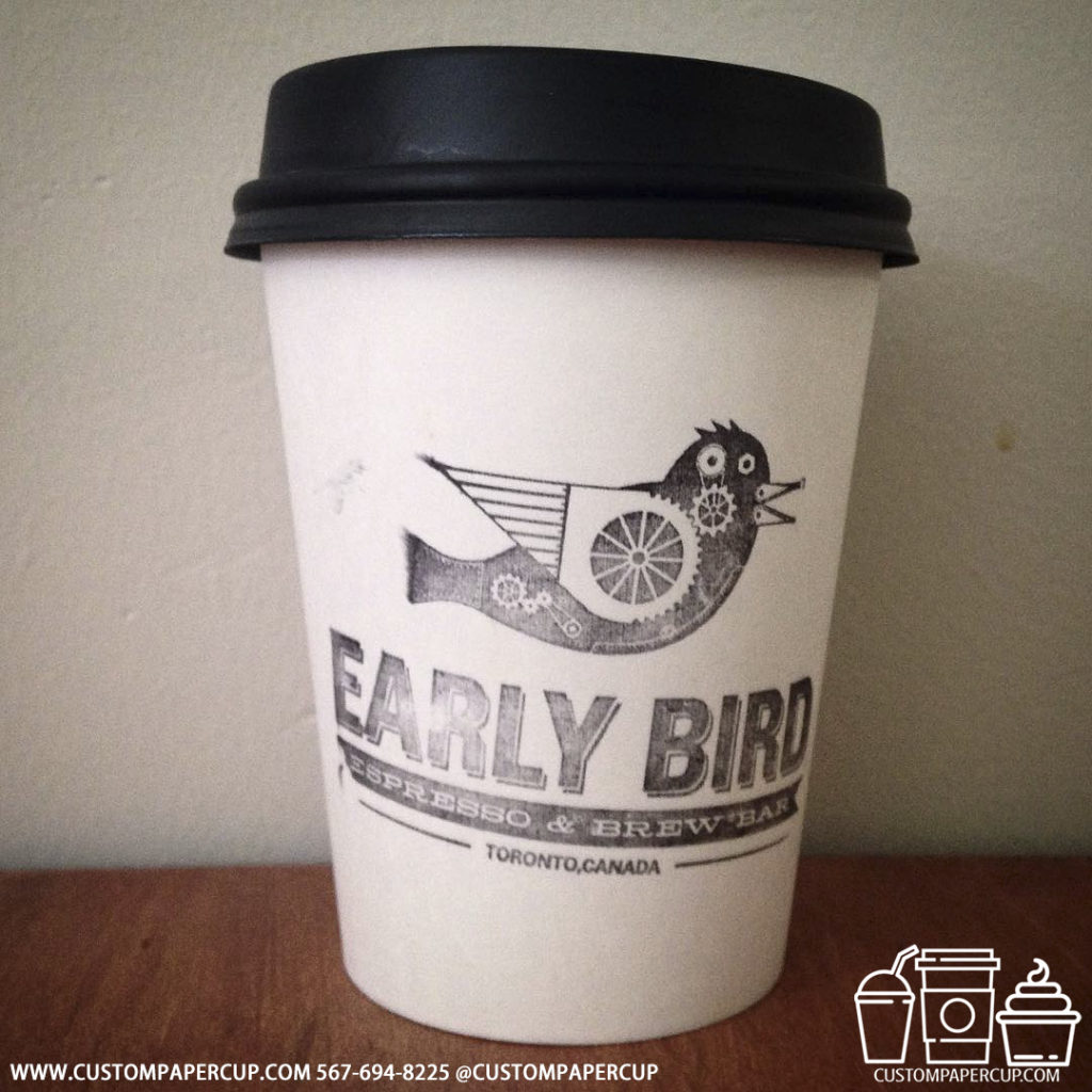 earlybird mechanical custom printed paper coffee cups