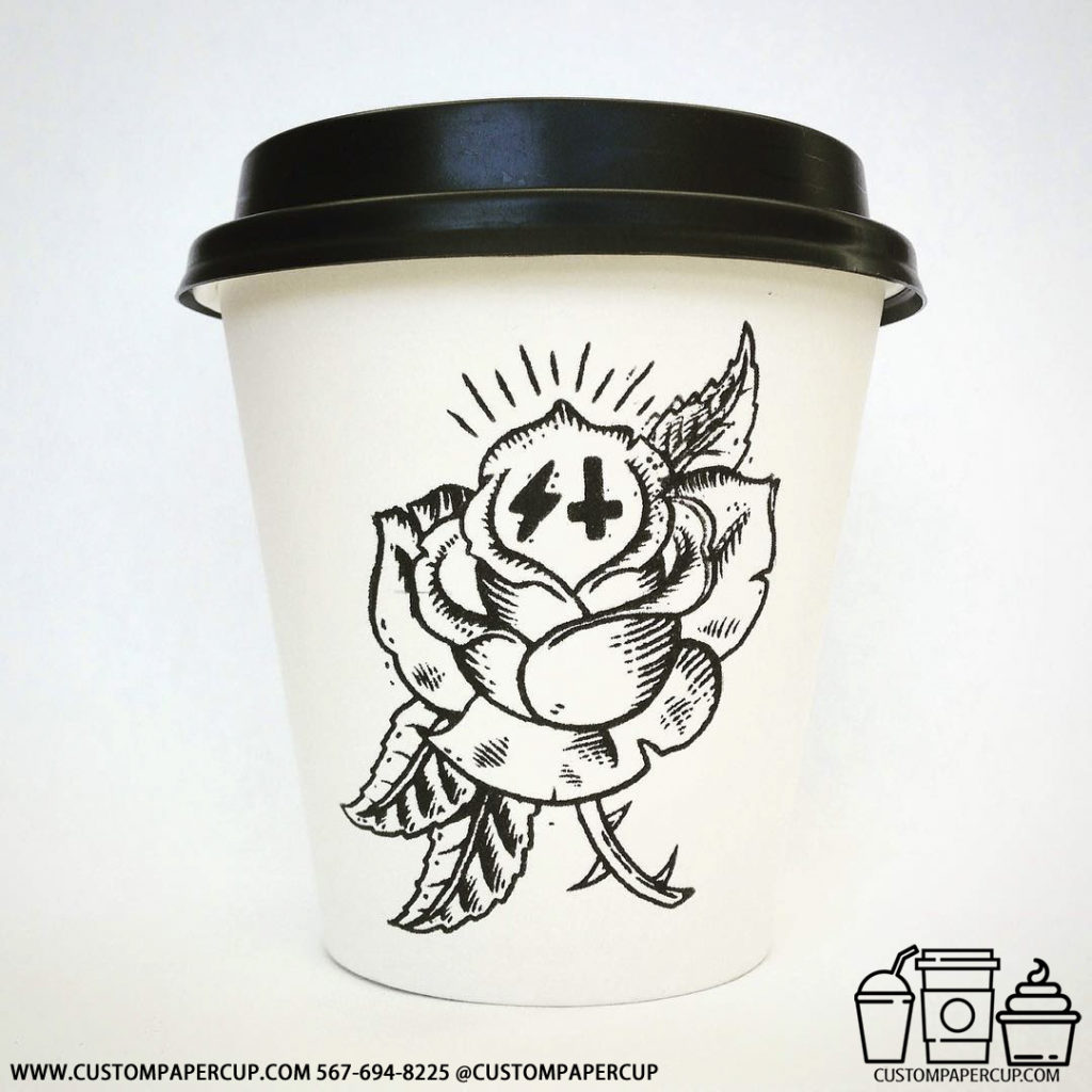 electric cross upside flower custom printed coffee cup