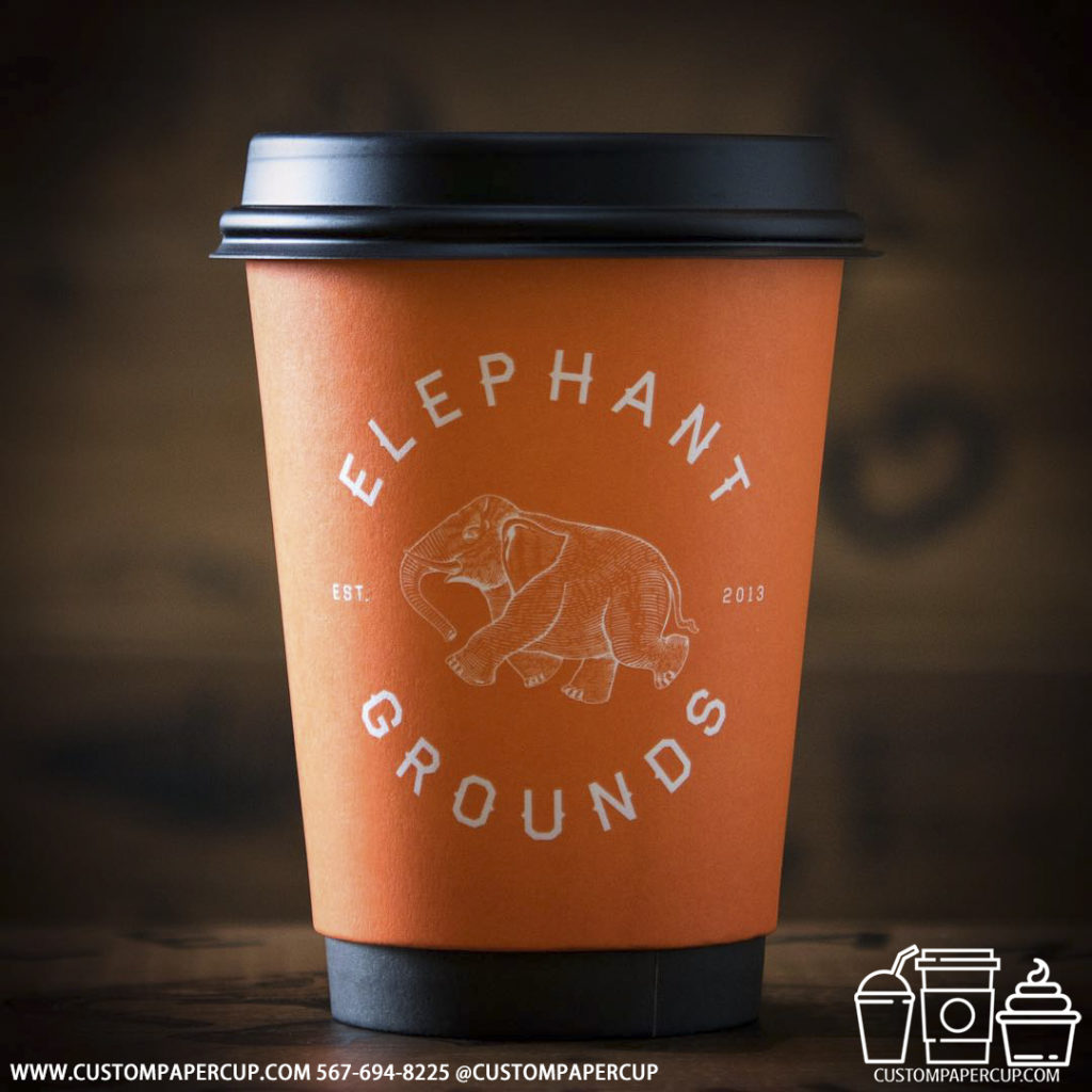 elephantgrounds orange custom printed paper coffee cups