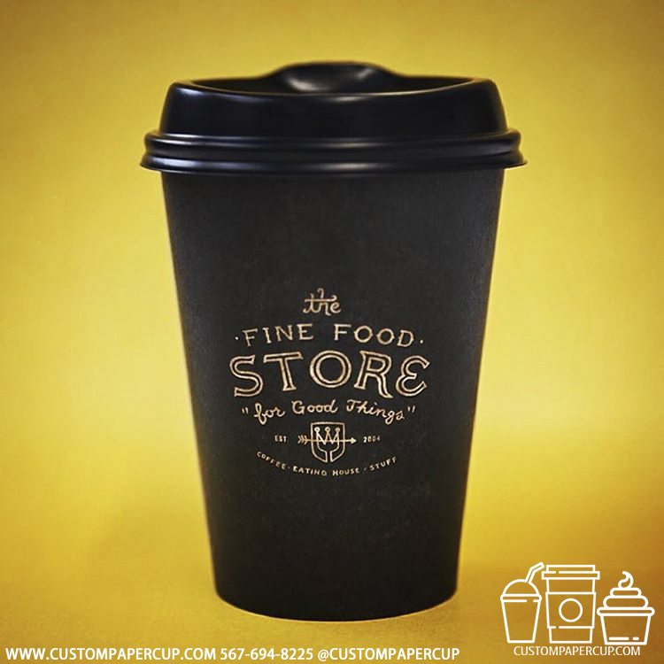 finefoodstore black gold typed paper coffee cup