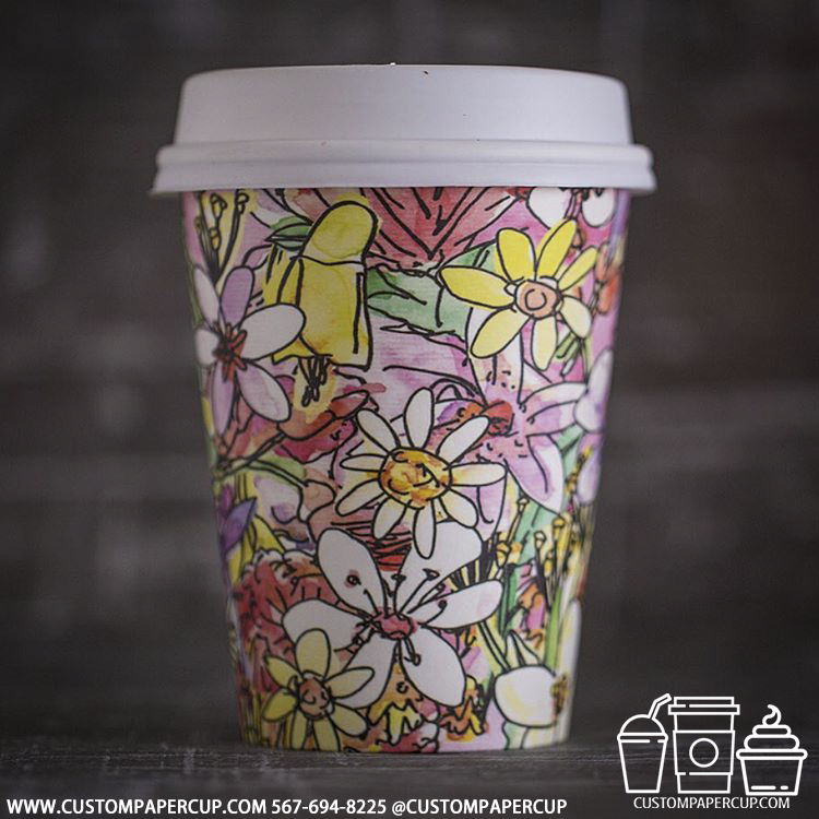 flowers grass eco custom printed paper coffee cups