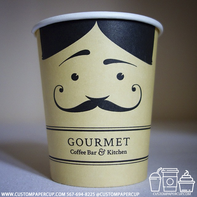 gourmetcoffeebar moustache custom printed paper coffee cups