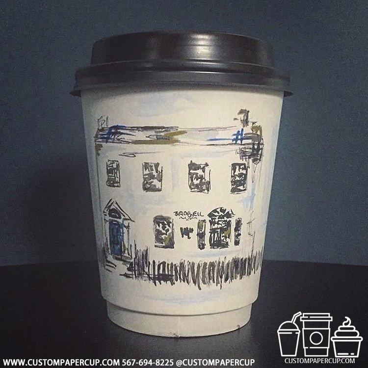 house abstract painting custom printed paper coffee cups