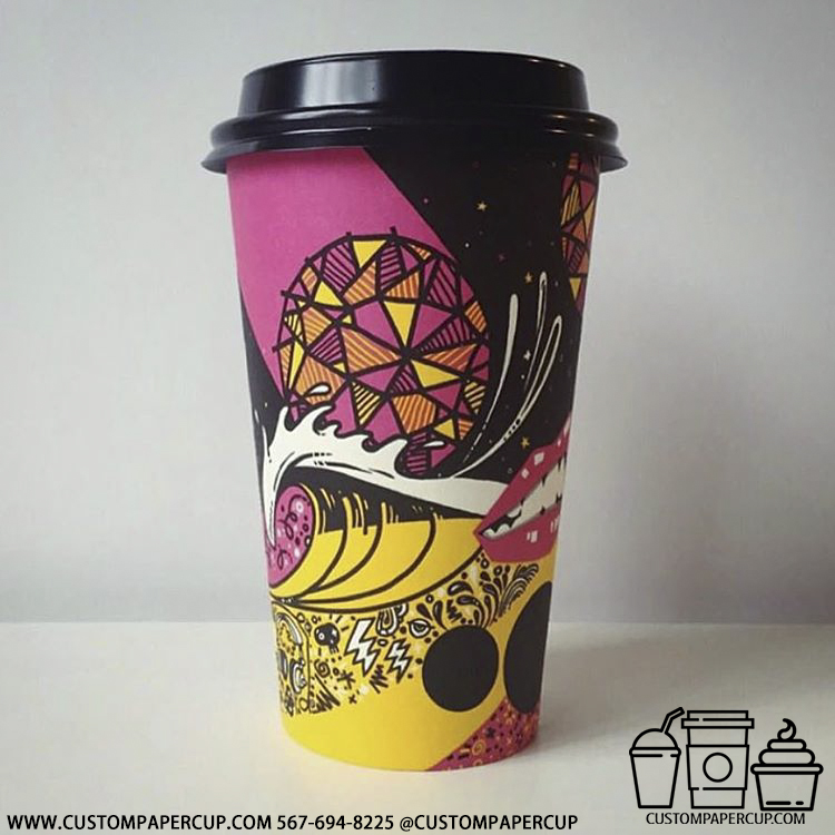 lips wave disco custom printed paper coffee cups