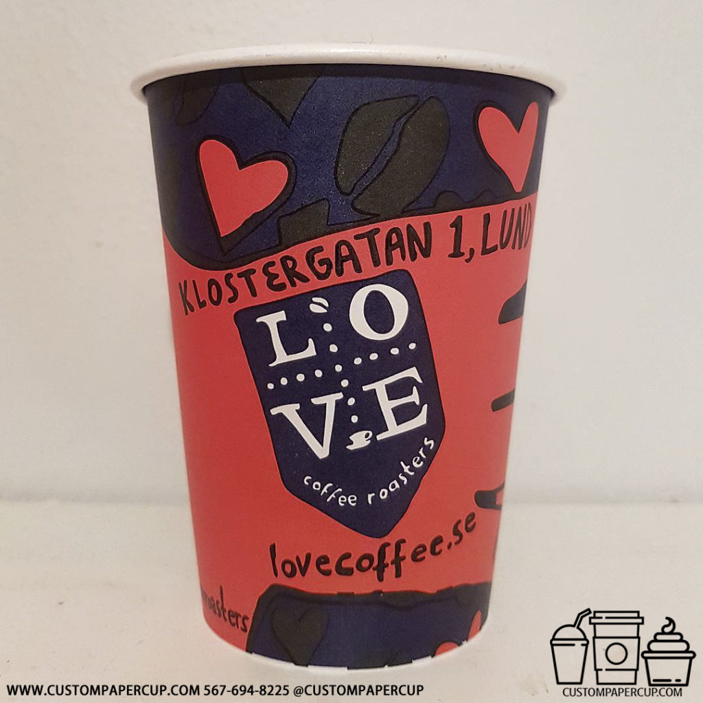 lovecoffee heart beans custom printed coffee cup