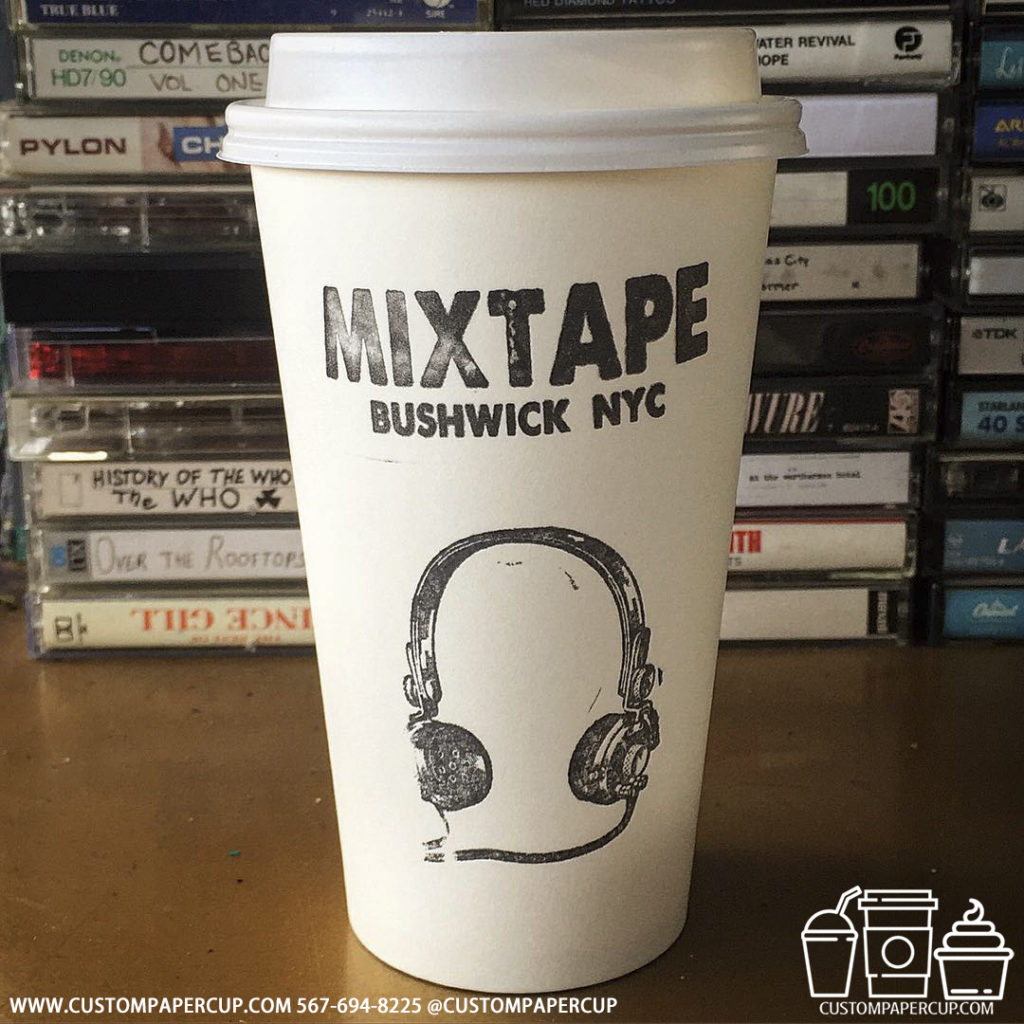 mixtape bushwick headphones music custom printed coffee cup