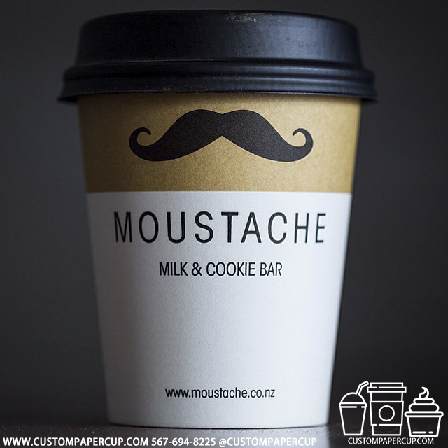 moustache milk cookie bar custom printed paper coffee cups