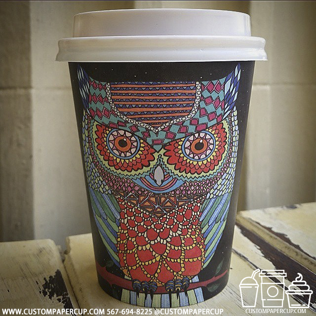 owl colorful custom printed paper coffee cups