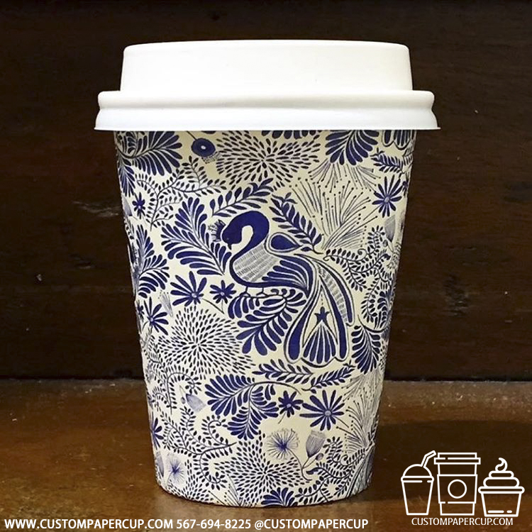 peacock jungle blue printed custom coffee cup