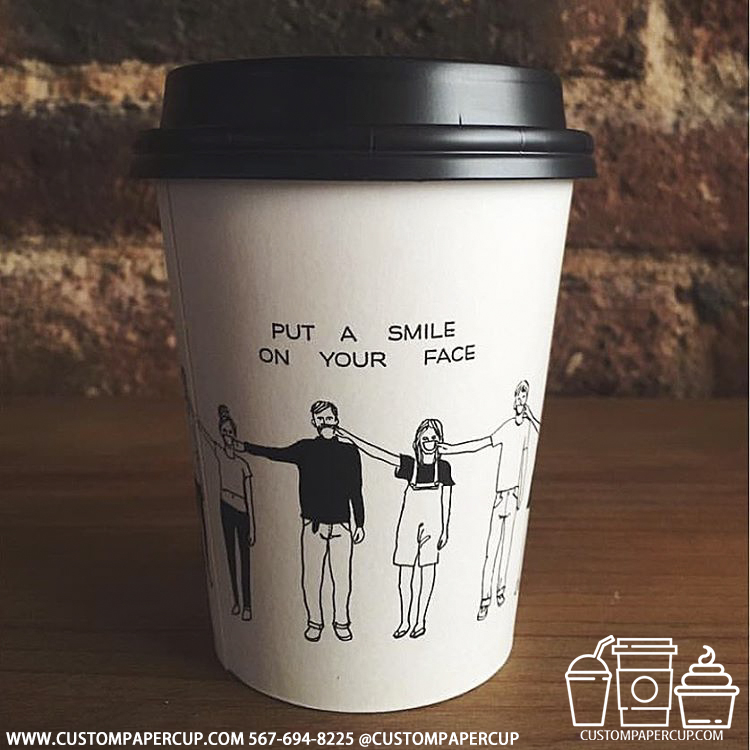 put smile face custom printed paper coffee cups