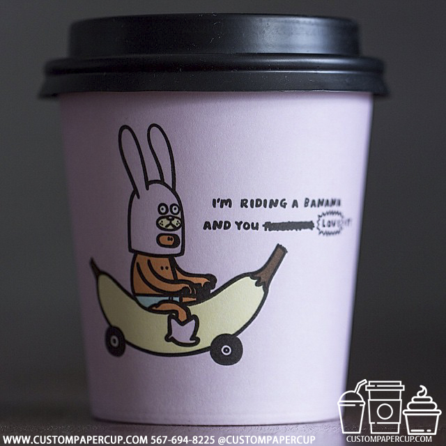 rabbit mask banana ride custom printed paper coffee cups
