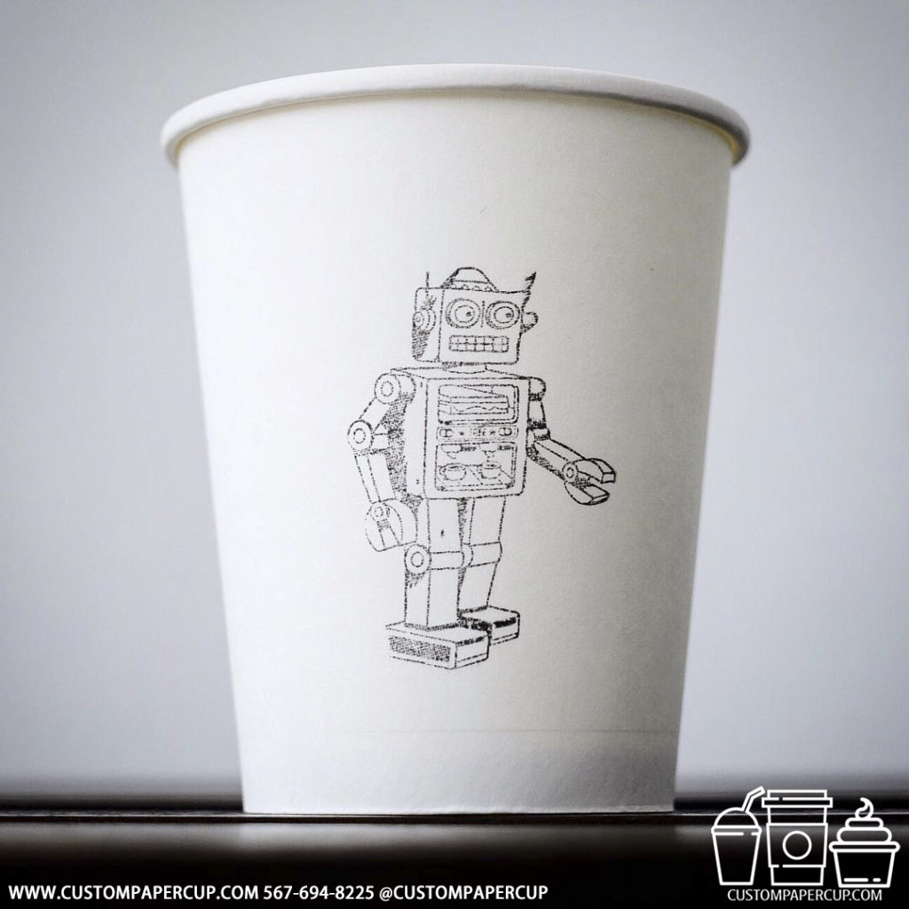 robot mechanic logo custom printed coffee cup