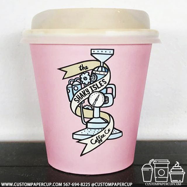 shakyislescoffee pink custom printed paper coffee cups