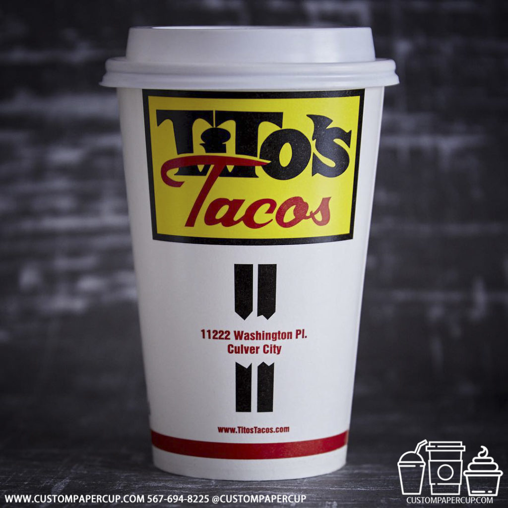 titostacos branding logo custom printed paper coffee cups