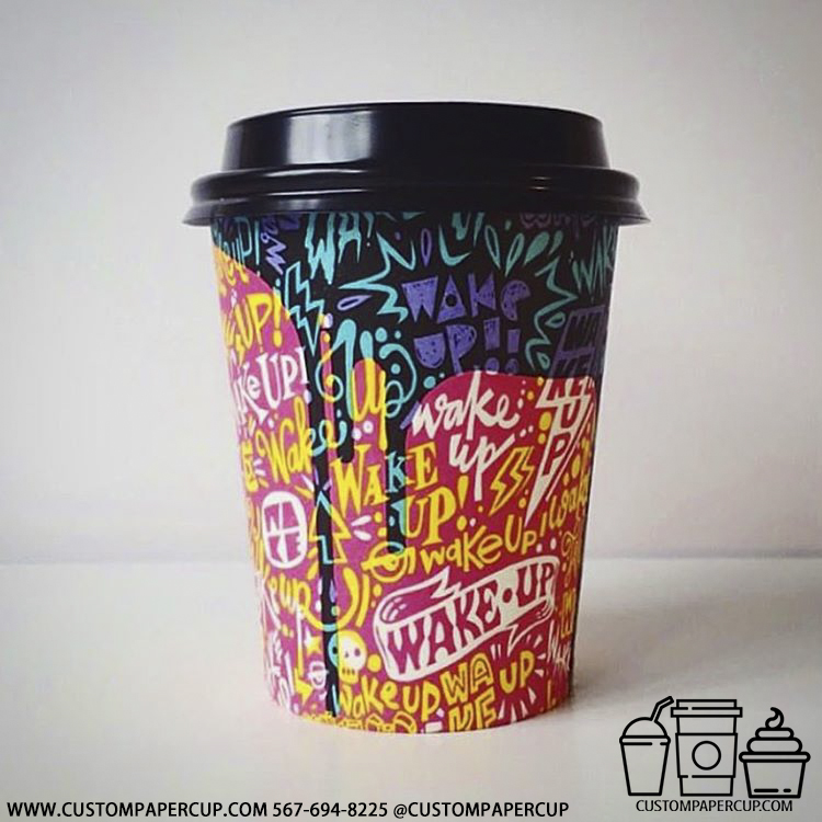 wake up graffiti custom printed paper coffee cups