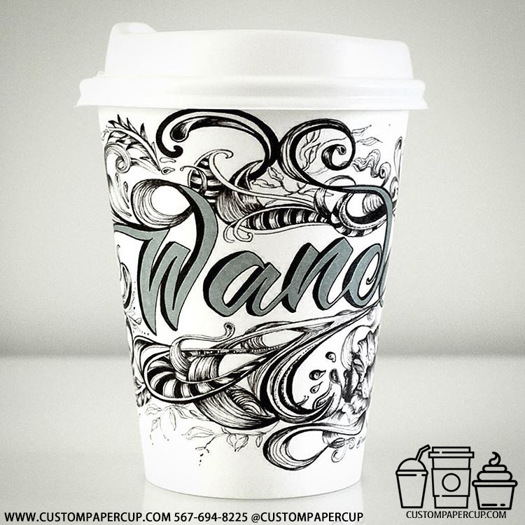 wanocoffee font wavy custom printed coffee cup