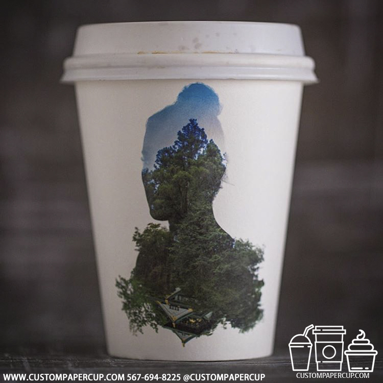 woman nature forest custom printed paper coffee cups
